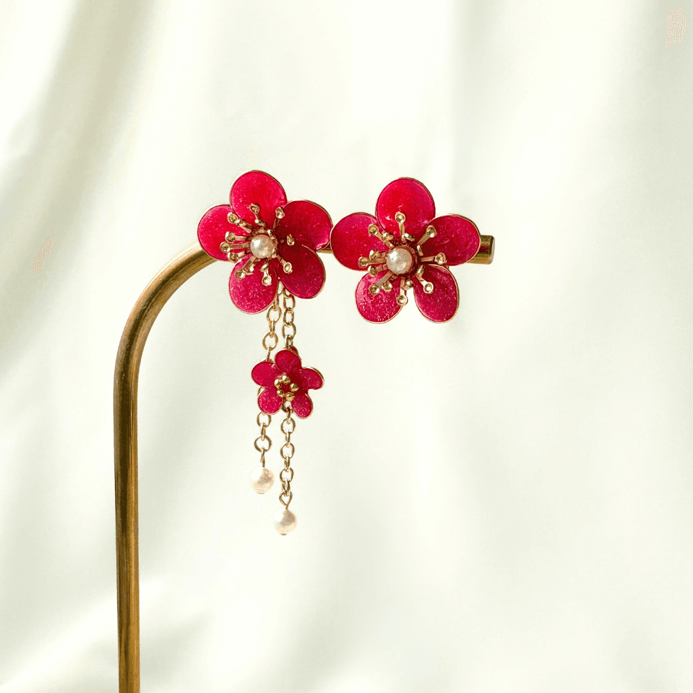 【梅】2wayピアス サージカルステンレス 金属アレルギー対応 受注生産 揺れる 赤 大人可愛い ギフト 春の新作 | 11枚目